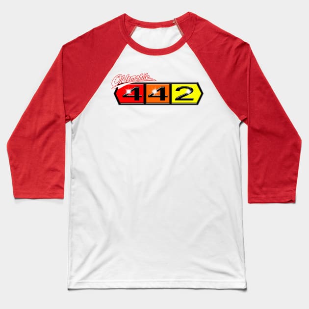 Gleaming Oldsmobile 442 Logo Baseball T-Shirt by RGDesignIT